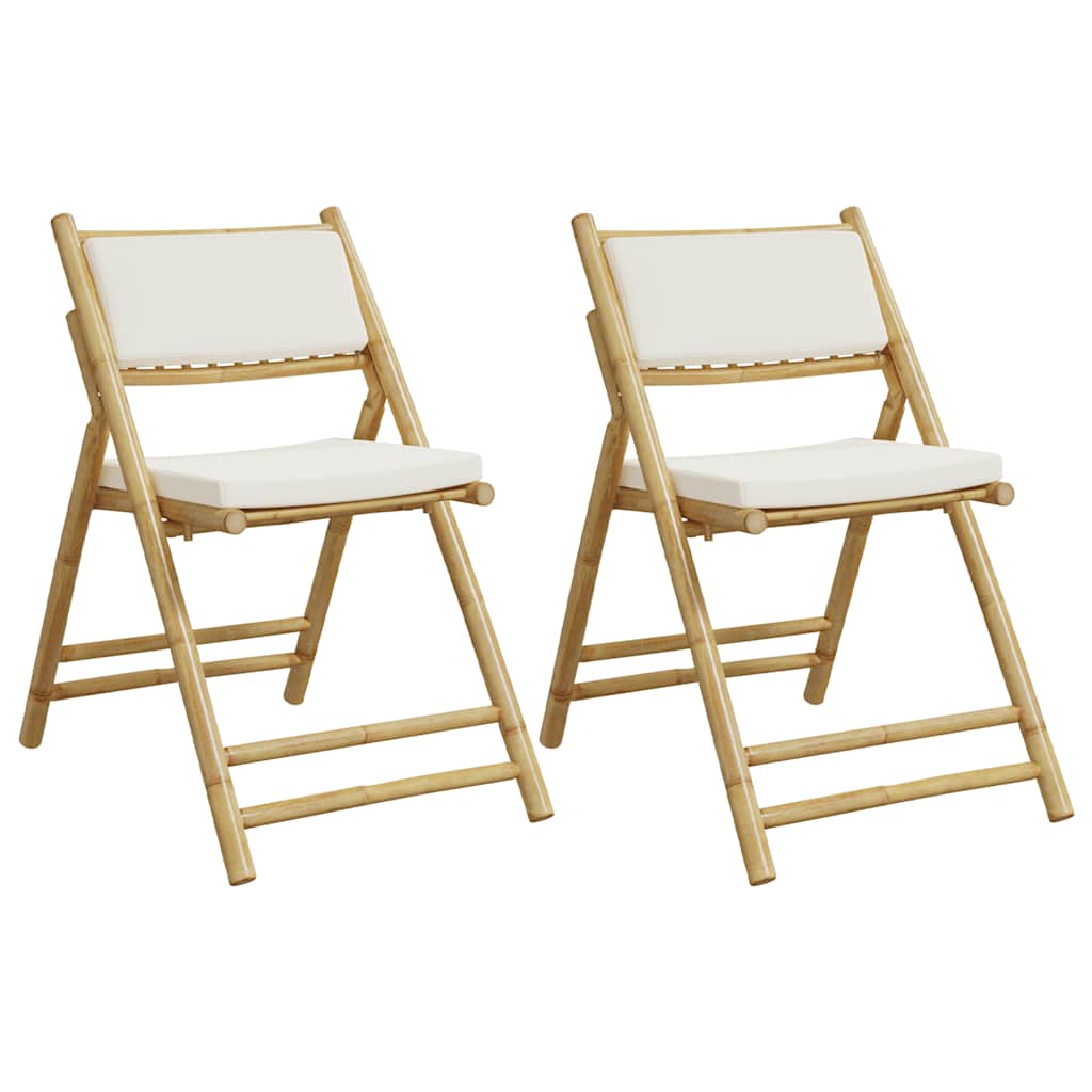 vidaXL Sillas de bistró plegables con cojines 2 uds bambú blanco crema