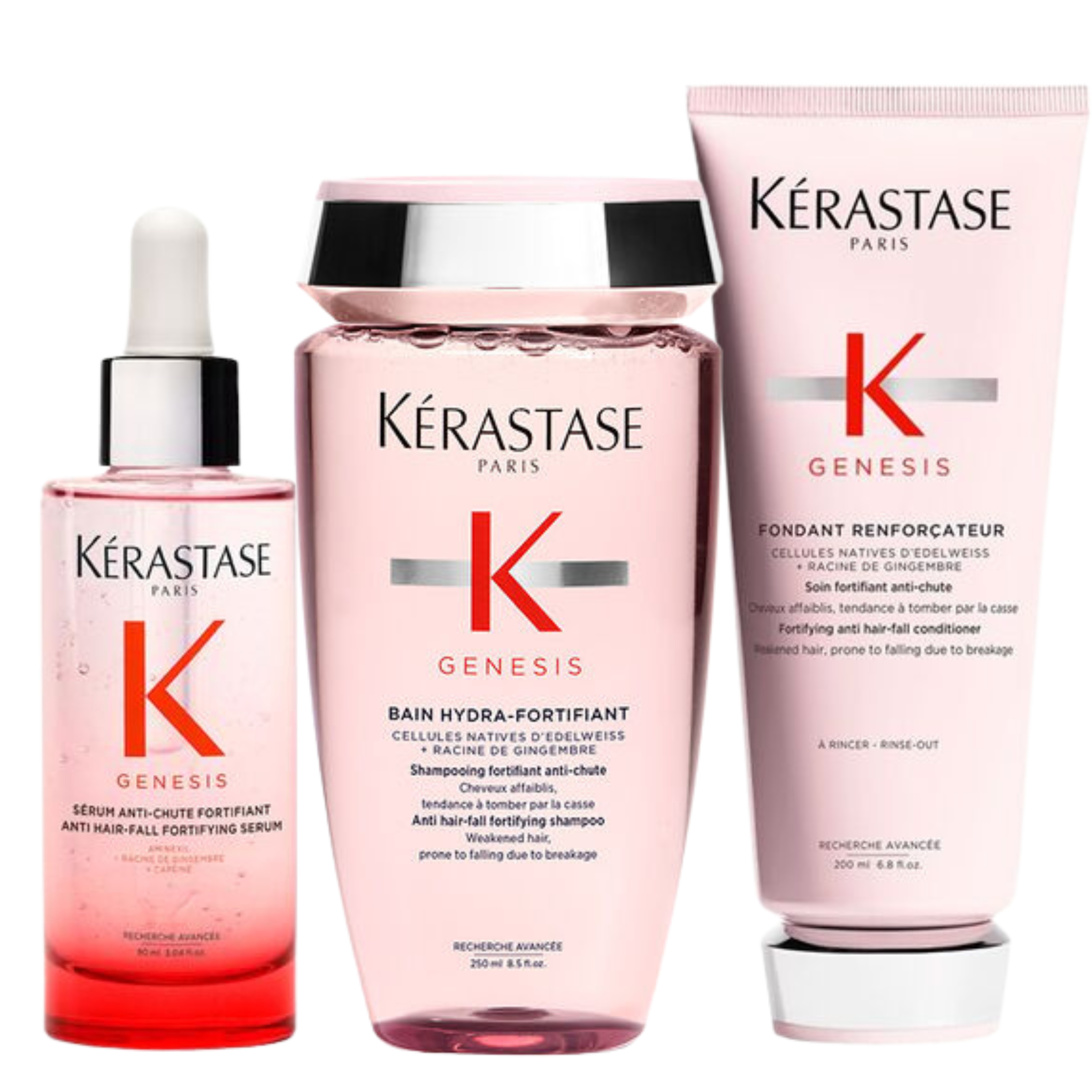 Pack Kérastase Genesis Bain Hydra-Fortifiant Champú + Fondant Renforçateur Acondicionador + Sérum Anti-Chute Fortifiant – Cabello Debilitado con Tendencia a Caída