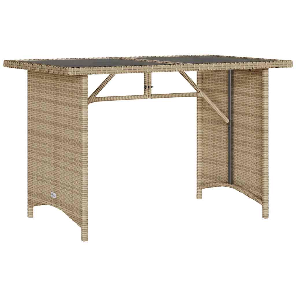 vidaXL Mesa de jardín superficie de vidrio ratán PE beige 110x68x70 cm