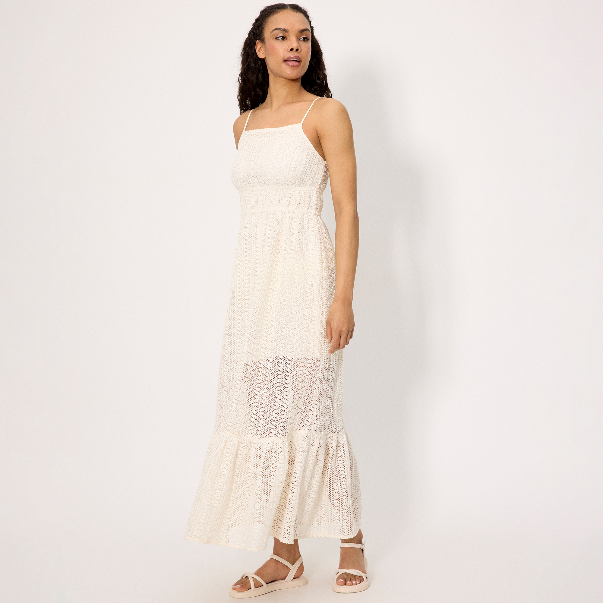 Ysabel Mora - Vestido largo calado con forro interior marfil