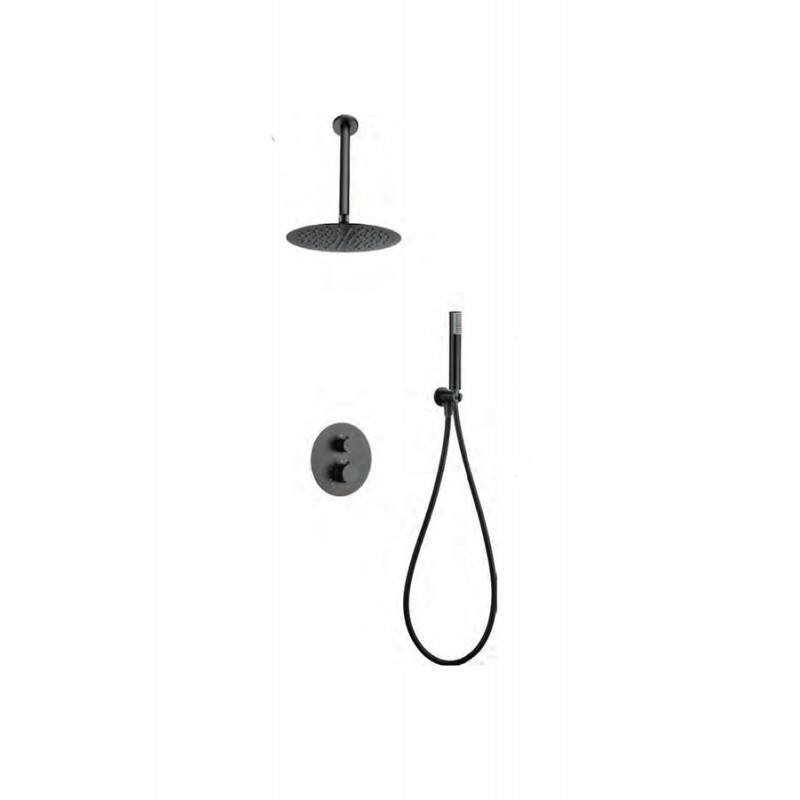 Imex GTQ038/BGM Conjunto de ducha termostática empotrado con teleducha y grifería Black Gun Metal