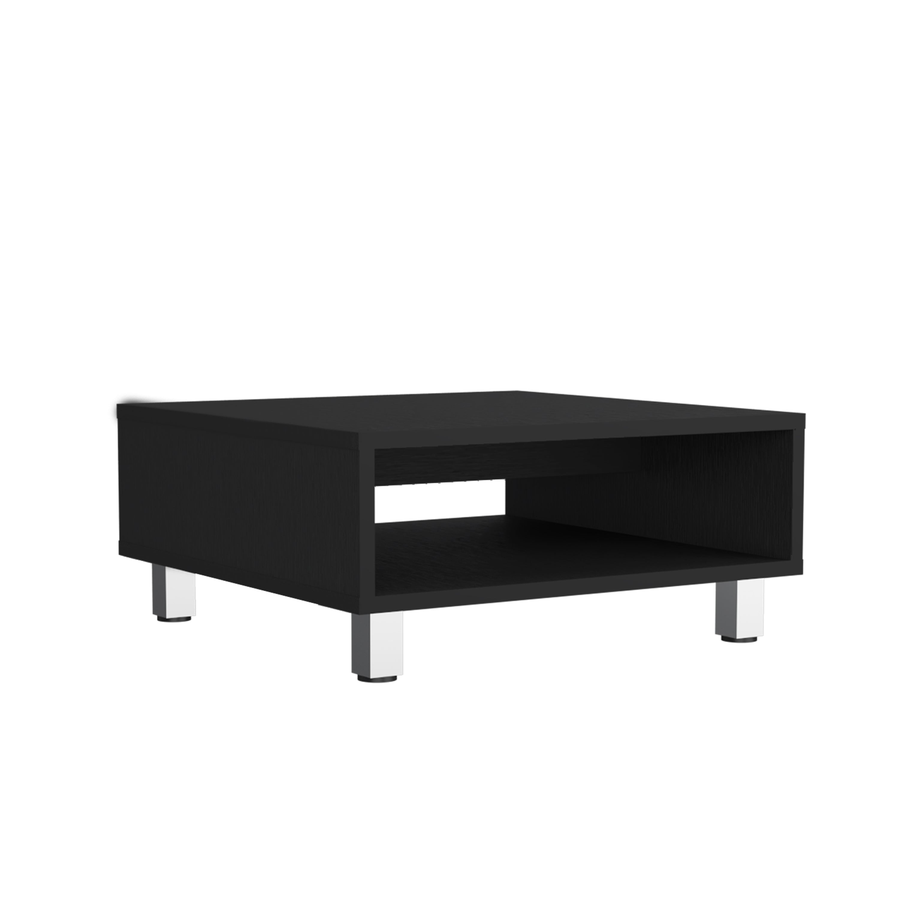 Mesa de Centro Eclipse en melamina con estantes inferior y 4 patas , negro , 26.9 cm  X 60 cm  X 60 cm