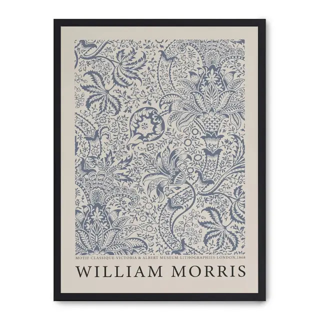 Cuadro willow pattern x 30x40cm, Póster impreso en papel de primera calidad de 180gr, montado sobre marco de madera MDF acabado en negro., Arte - Pintores famosos - William Morris