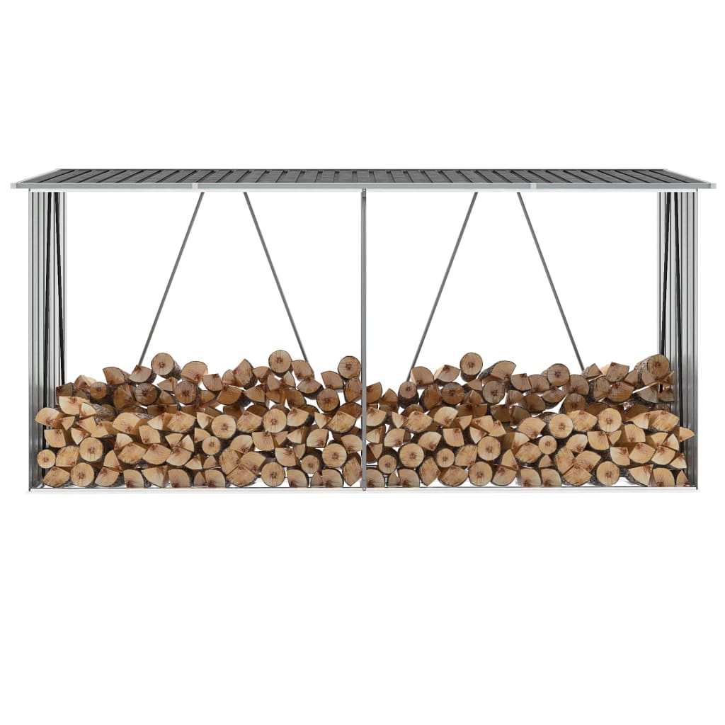 vidaXL Casetilla para Leña Acero Galvanizado 330x84x152 cm Almacén Color Antracita,  Gris,  Marrón y mas