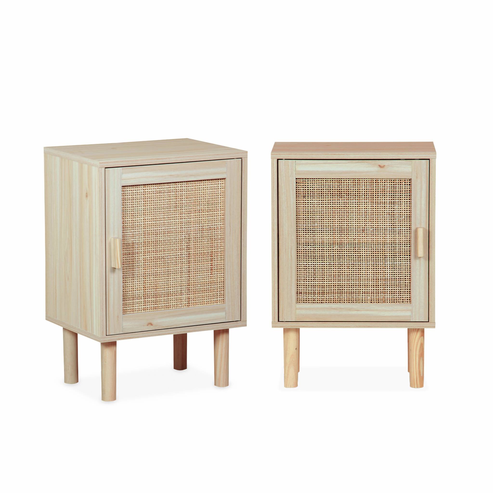 sweeek - Mesita de noche de caña, set de 2, Camargue, Natural, 40x30x58 cm