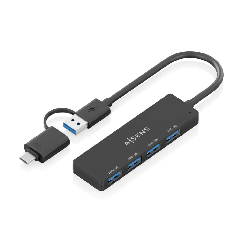 Hub Aisens 4 puertos USB 3.1 Gen1 5 Gbps modelo A109-0987 ultradelgado protección sobrecorriente