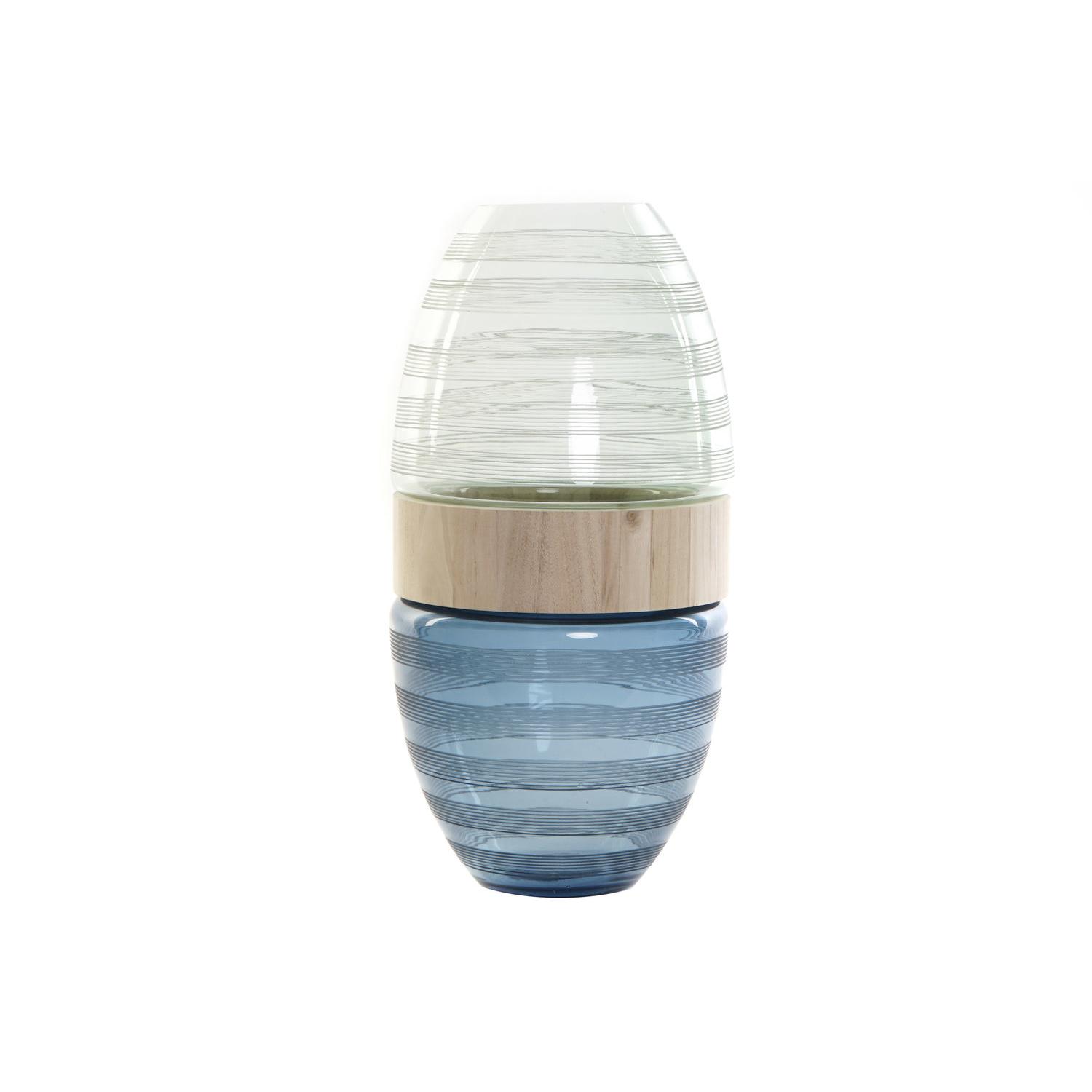 JARRON CRISTAL MADERA 21X21X43 AZUL MARINO JV174995