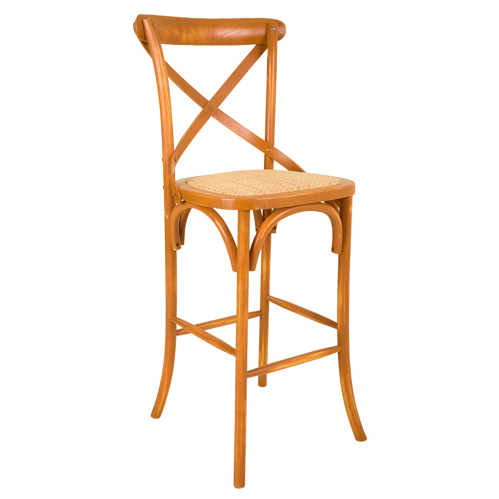 WANDERLUST DECO Taburete de madera y asiento de ratán marrón 45x53x75/116h cm