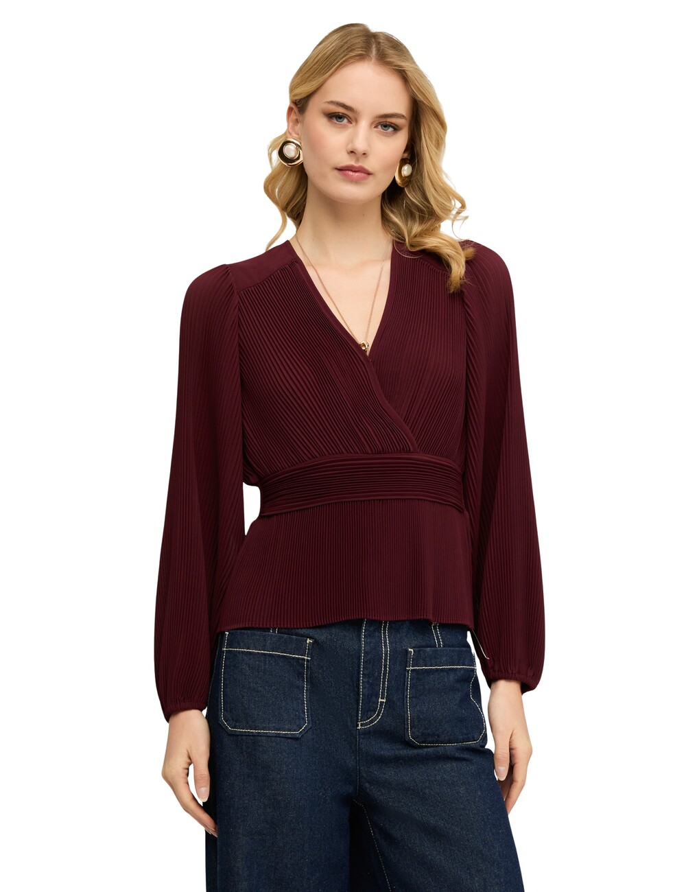 Motivi - Blusa plisada de georgette con escote en V