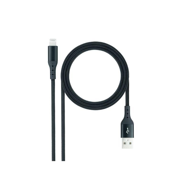 NANOCABLE 10.10.0401-COBK - Cables USB 2.0, Compatible para Dispositivos Apple, Mallado, Color Negro, 1 metro
