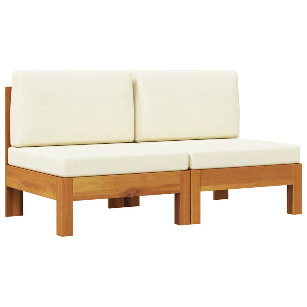 vidaXL Sofá central 2 piezas cojines blanco crema madera de acacia