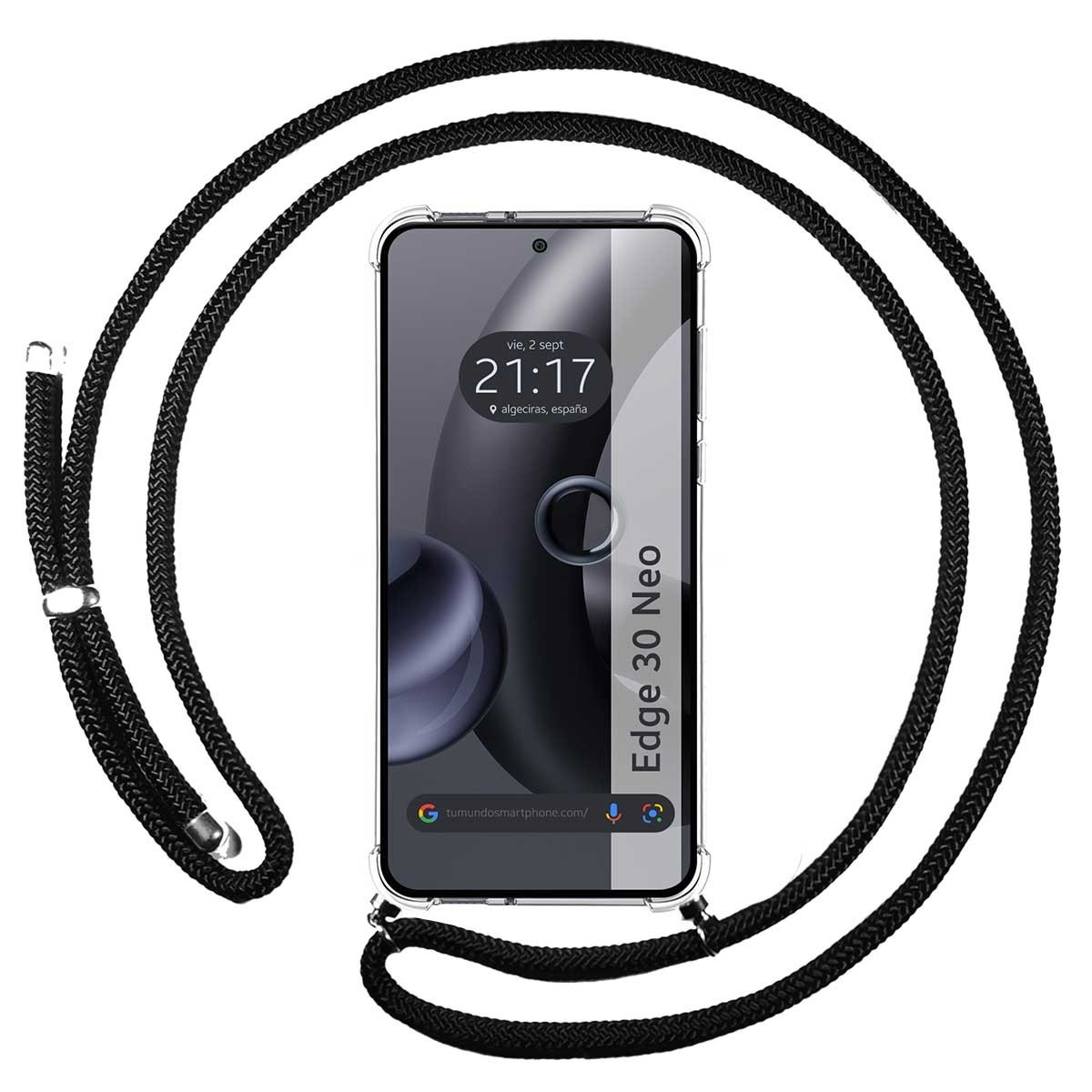 Tumundosmartphone Funda Colgante Transparente para Motorola Edge 30 Neo 5G con Cordon Negro - Protección Móvil