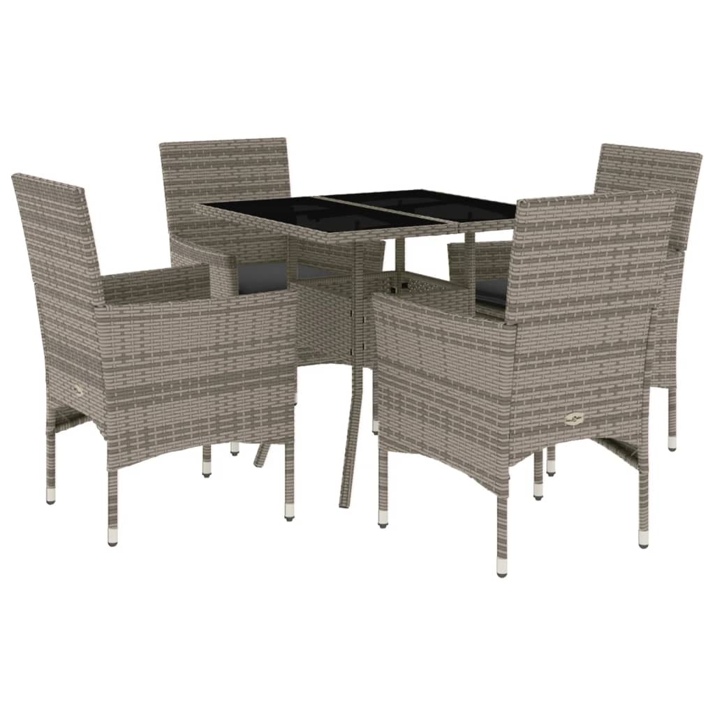 vidaXL Set comedor jardín 5 pzas y cojines ratán sintético vidrio gris