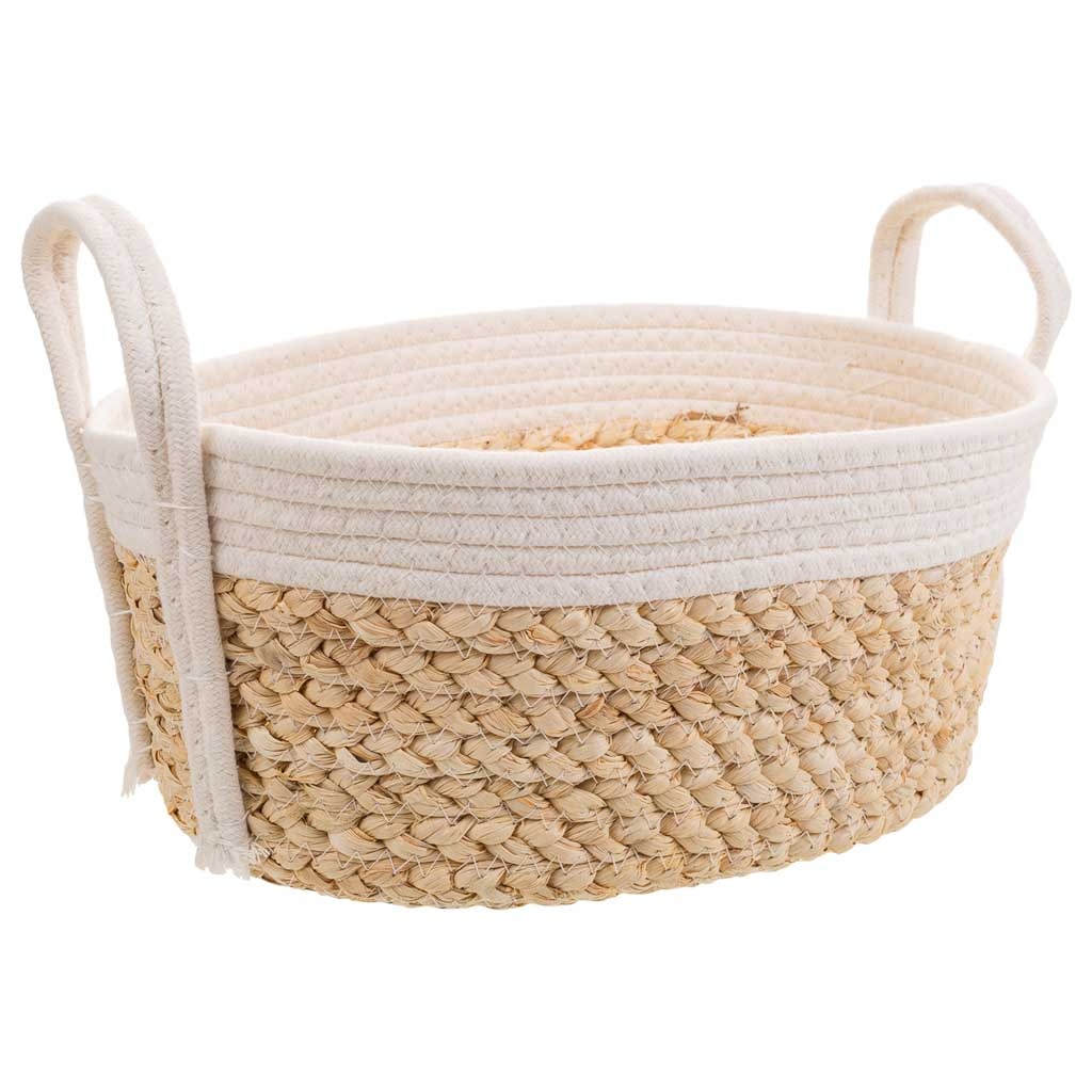 WANDERLUST DECO Cesta Ovalada Natural y Blanco Roto 32x21x12 Cm - Cestas Multiusos