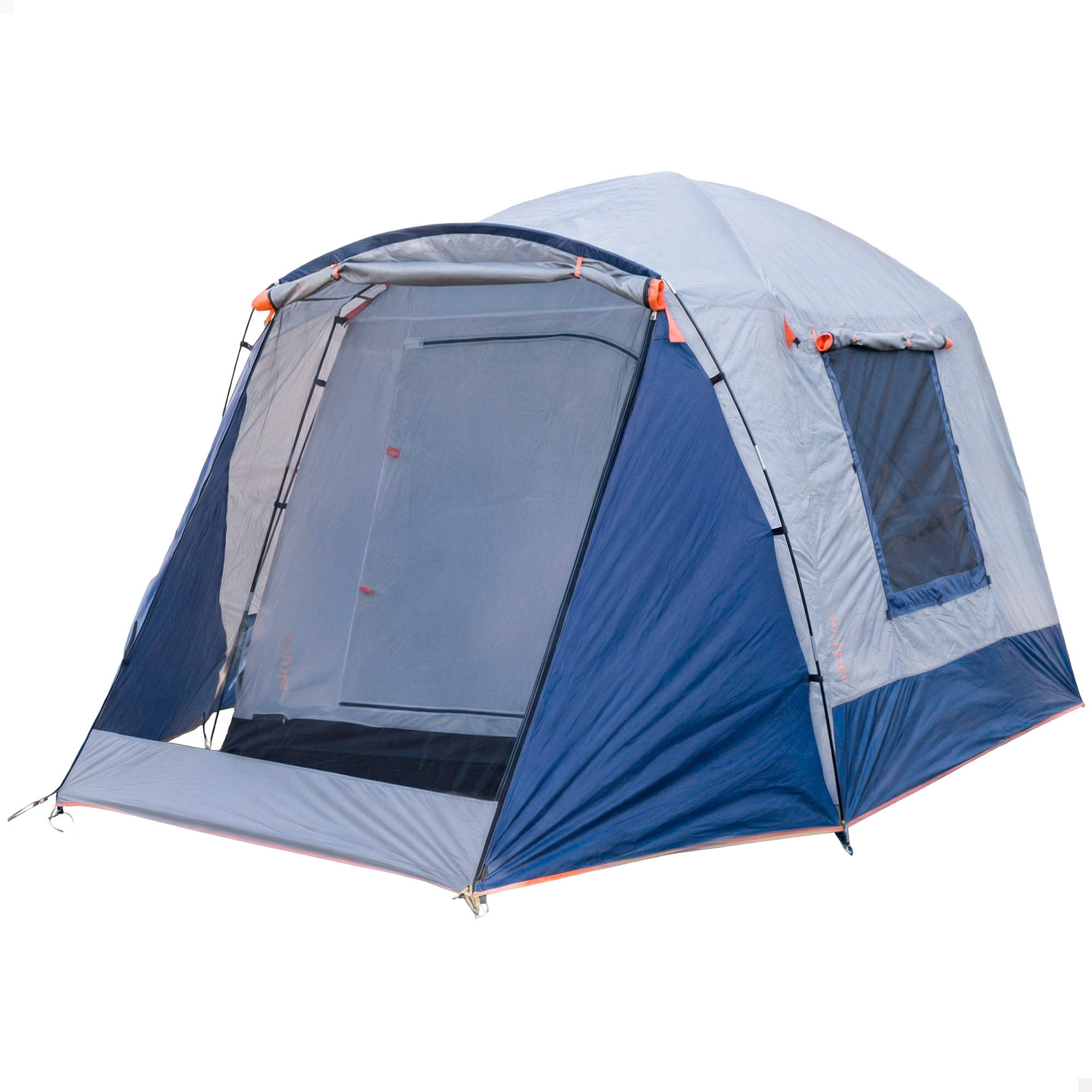 Aktive - Tienda de campaña 4 personas, color gris y azul, medidas 250x350x200 cm, tejido poliéster, varillas fibra de vidrio Ø9,5/11 mm, mosquiteras, impermeable, incluye 19 piquetas, bolsa transporte, tiendas camping