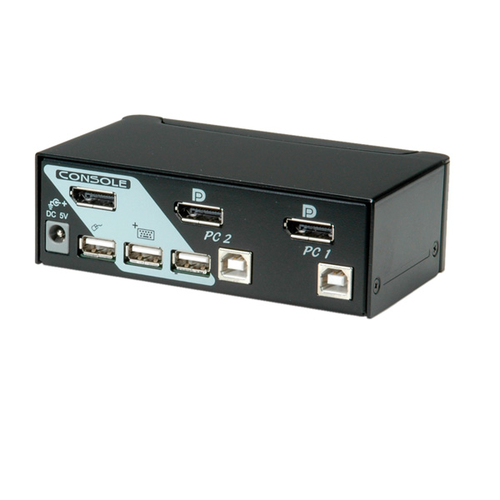 ROLINE 14.01.3327 - Switch KVM (1 Usuario - 2 Salidas, 2X Displayport, 2 x USB), Negro