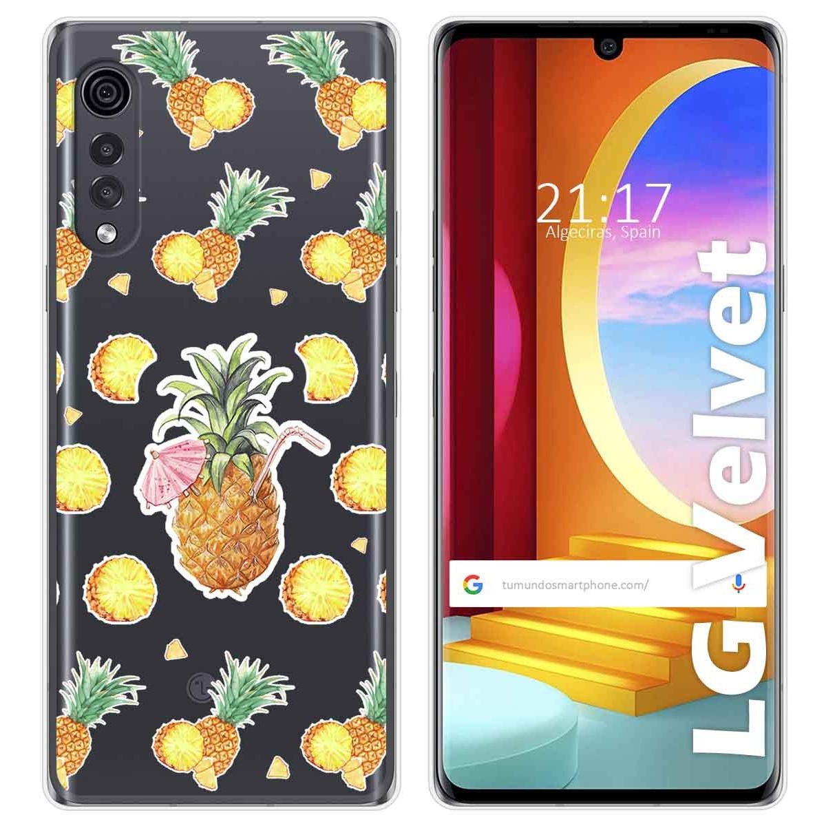 Tumundosmartphone Funda Gel Transparente para LG Velvet 5G diseño Piña Dibujos