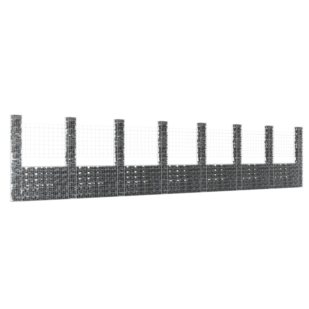 Cesta de Gaviones Vidaxl Forma de U 4 Postes de Hierro Dimensiones 140 X 20 X 100 Cm - Para Jardín