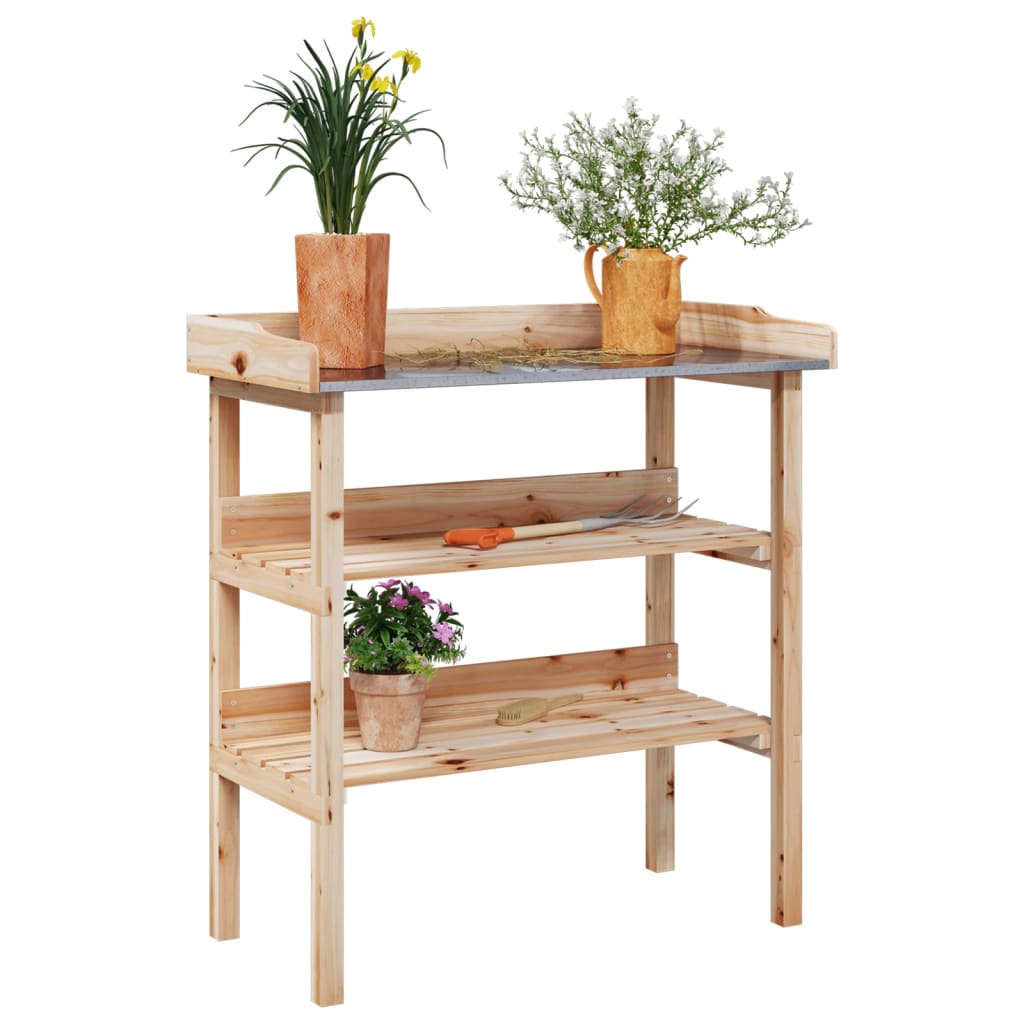 vidaXL Mesa para Plantas con Estantes Soporte Flores Mesita Madera de Abeto Color Gris,  Marrón,  Natural y mas