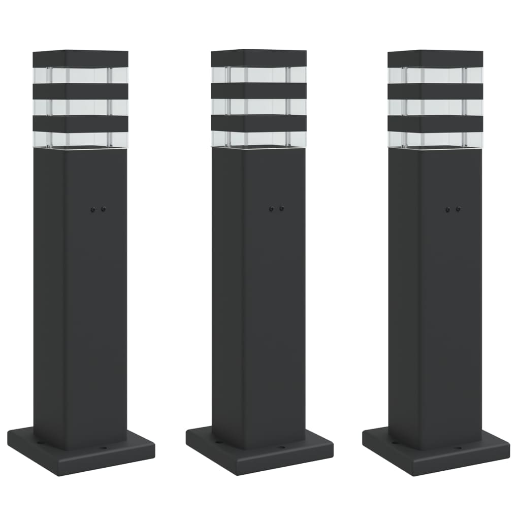 vidaXL Lámparas suelo exterior con enchufe (3 unidades) aluminio negro Dimensiones 50 cm, 80 cm, 110 cm