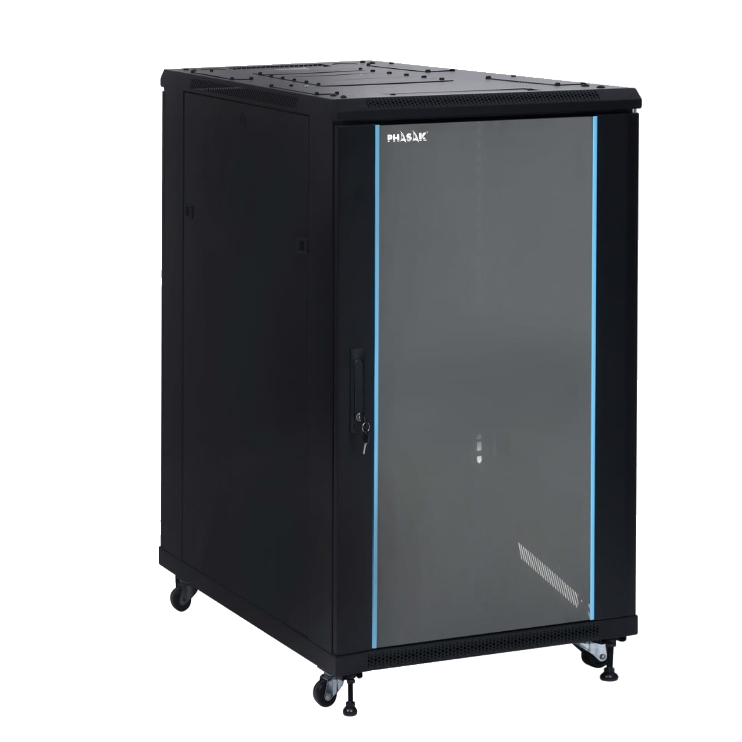 Armario Rack 19" Phasak Pro 22U 600x600 Desmontado, ideal para servidores y telecomunicaciones, diseño compacto, resistente, fácil montaje y ventilación eficiente