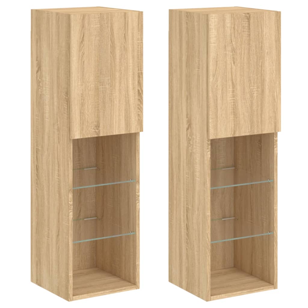 vidaXL Muebles de TV con luces LED 2 uds 30,5x30x102 cm, Mueble de Salon, Mueble TV, Mueble TV salon, Mesa de TV, Mueble tele