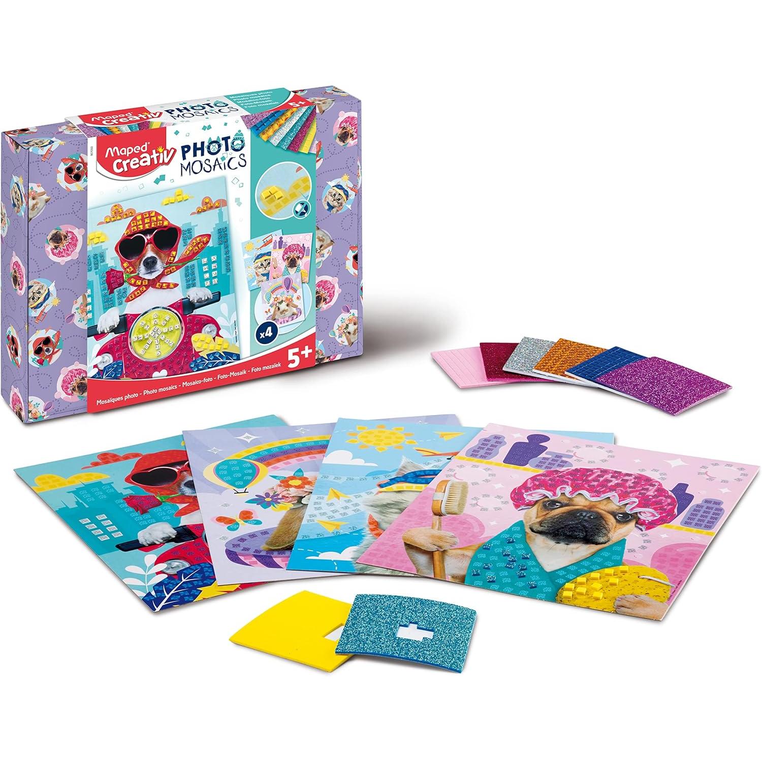 Maped Creativ - Kit Completo de Artesanía con Mosaicos Fotográficos sobre Animales, Manualidades Sin Desorden para Niños, Regalo Creativo y Educativo