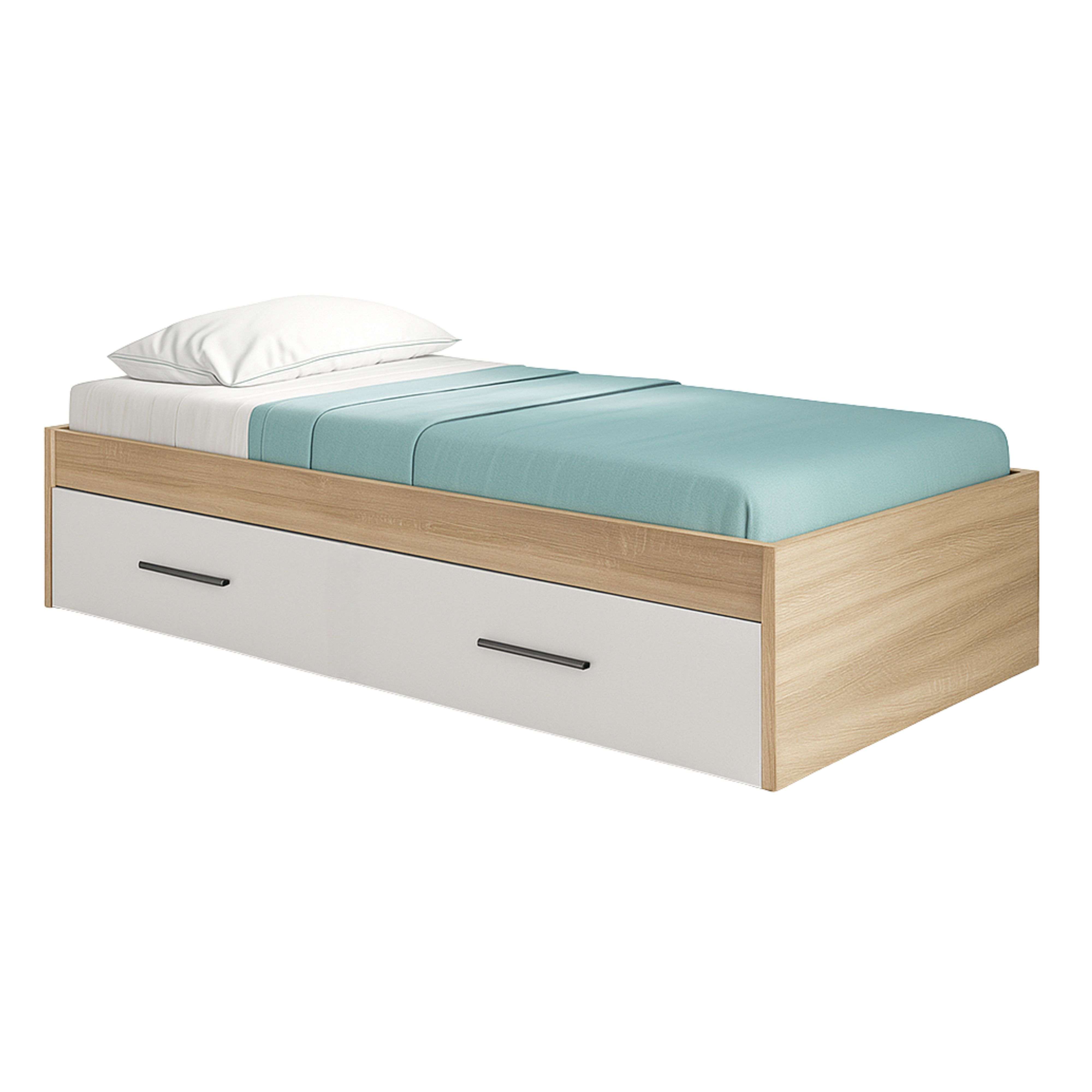 Miroytengo Cama Nido Lopa 90x190 cm Somier Inferior de Arrastre Roble Cambrian y Blanco
