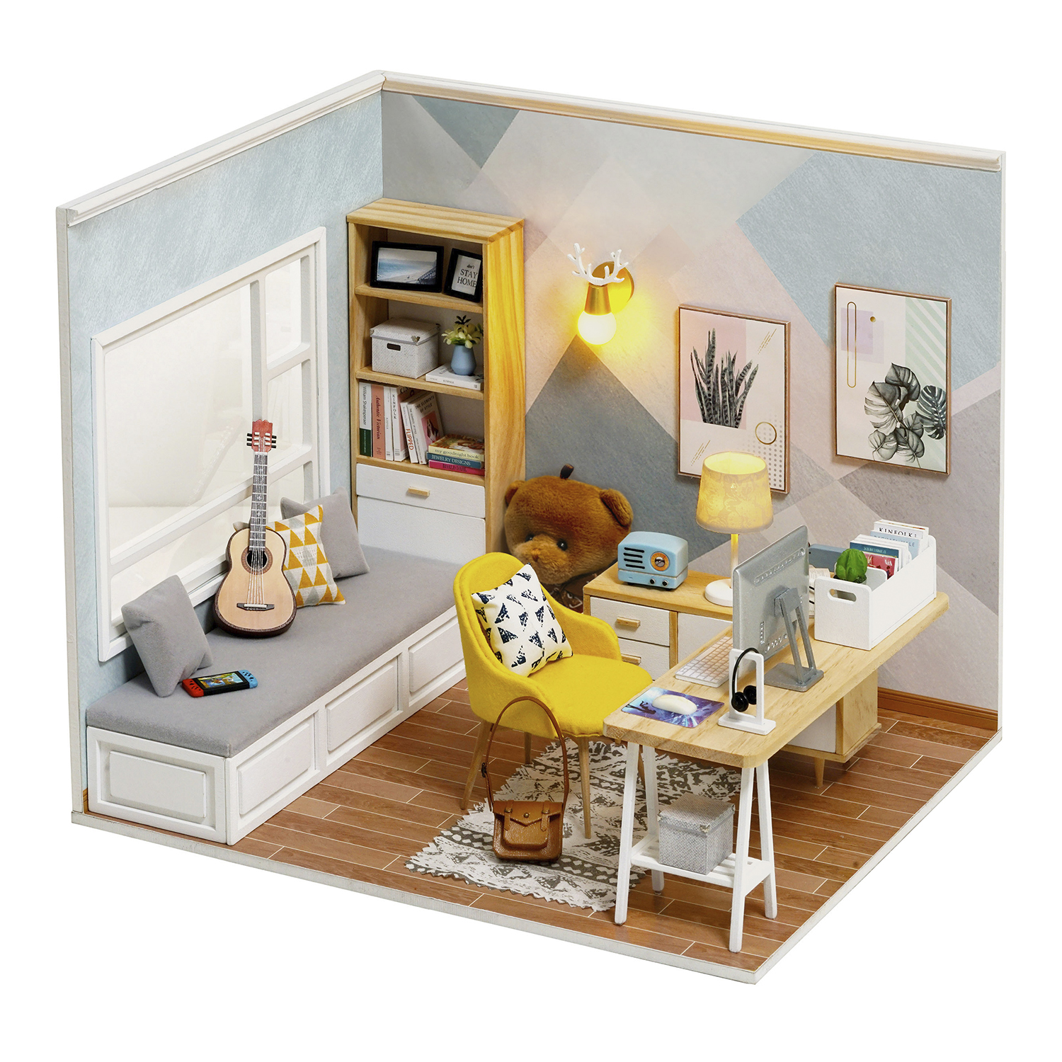 DAM. Estudio Soleado. Maqueta 3D realista con gran detalle y luces led. 31x27x27cm.