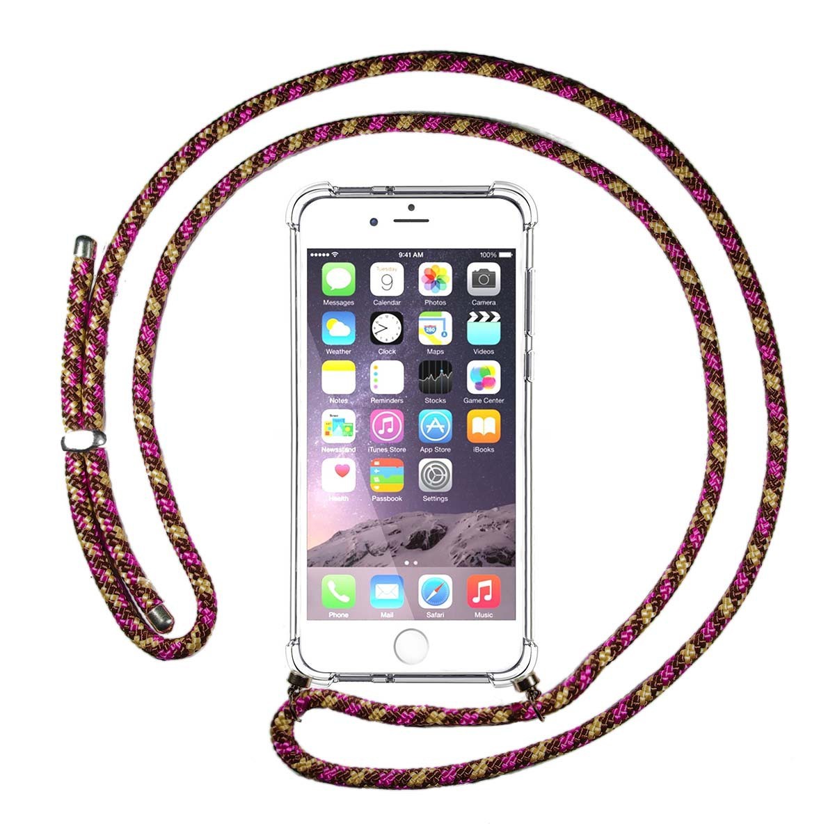 Tumundosmartphone Funda Colgante Transparente para Iphone 6 Plus / 6S Plus con Cordon Rosa / Dorado
