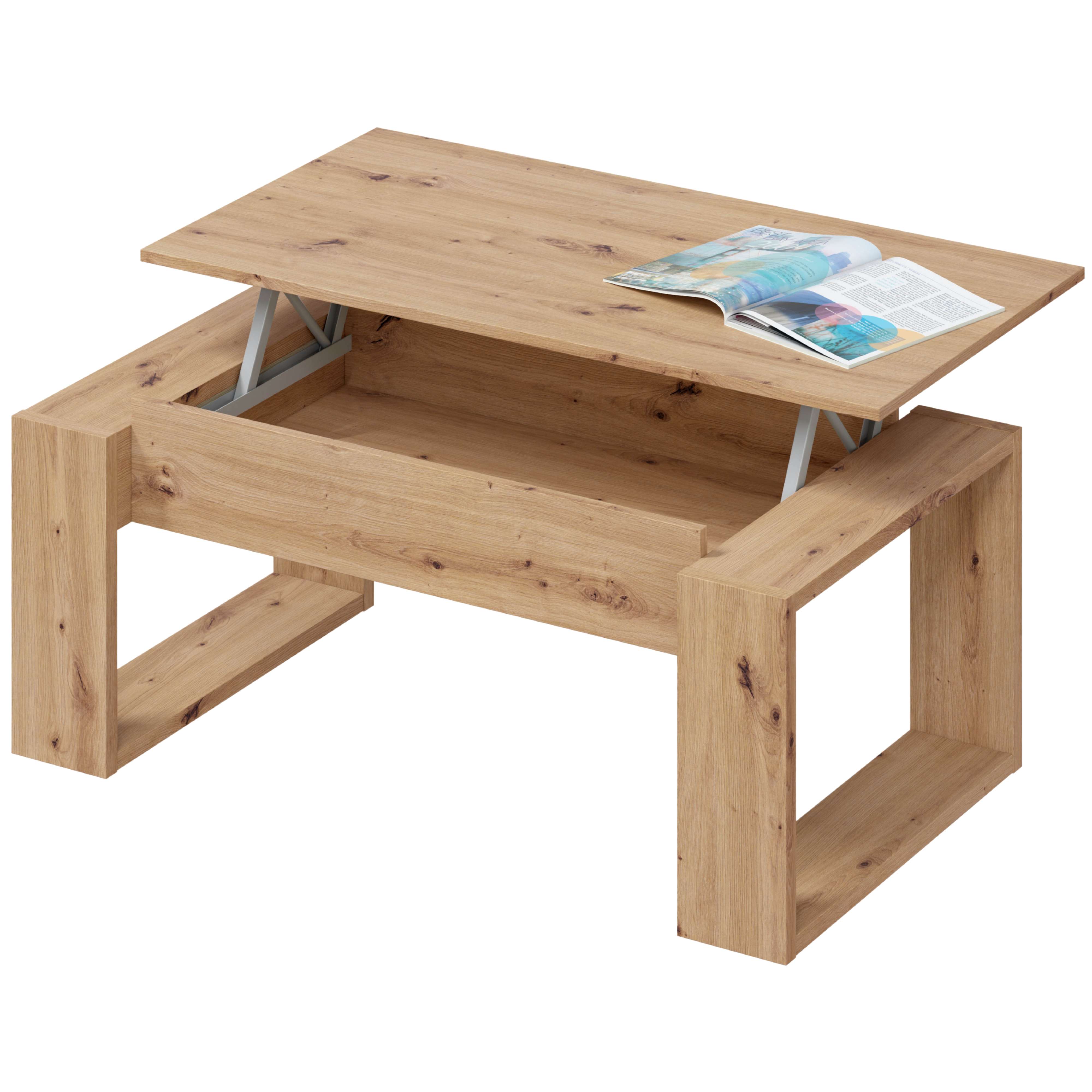 Miroytengo Mesa de centro elevable Nova color Roble Nodi y Blanco Artik Estilo nórdico