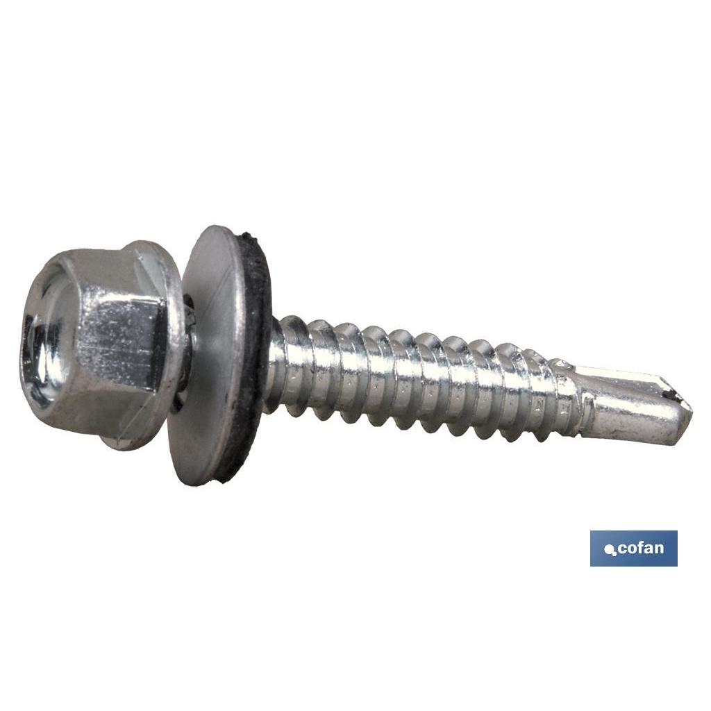 Tornillo Autotaladrante Cofan para Cubierta con Arandela de Acero y EPDM - Medidas Desde 4,8x16 Hasta 6,3x100 - 1000 Unidades