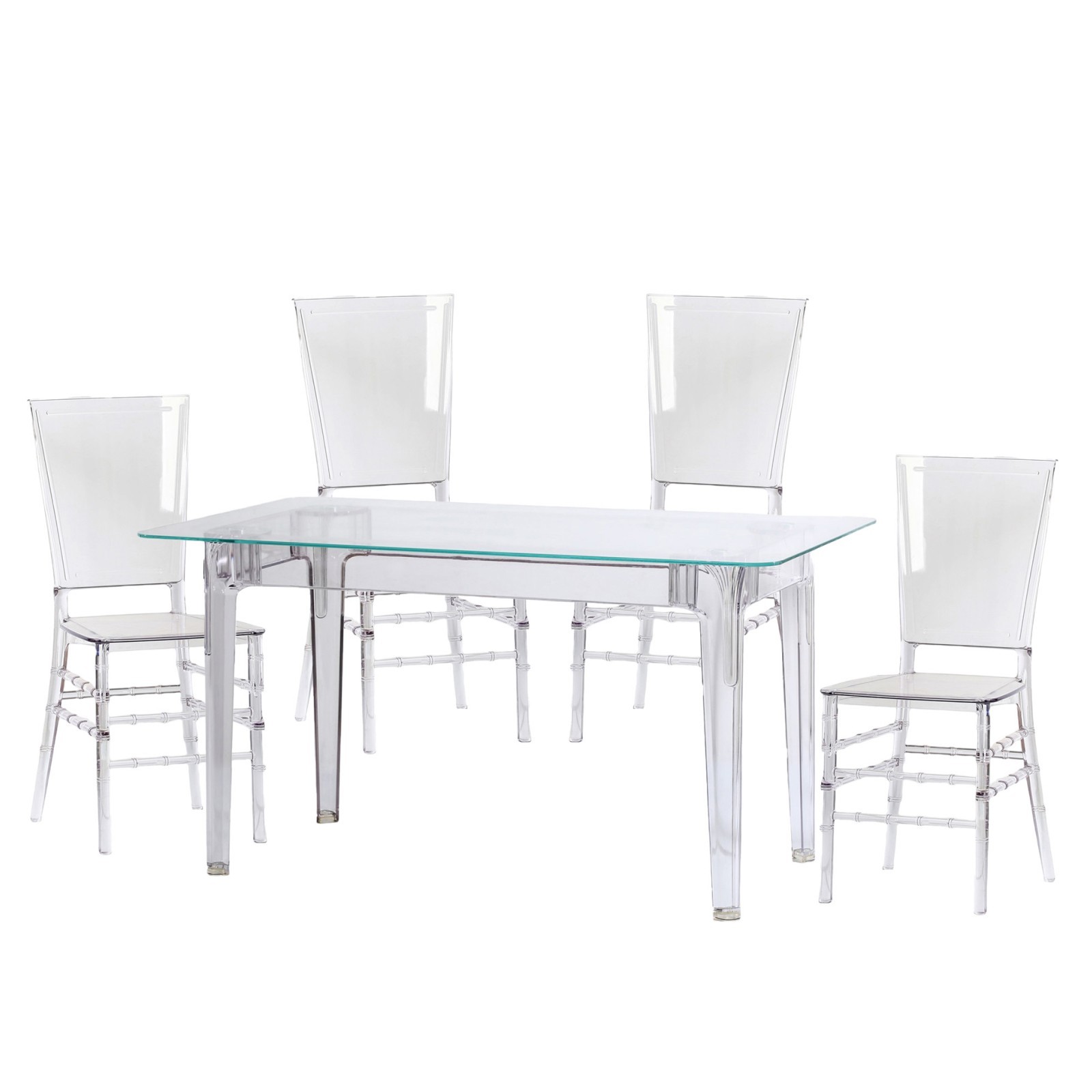 Nest Dream - Set de muebles para el comedor mesa transparente (140cm) y 4 sillas Felipe - Ghost
