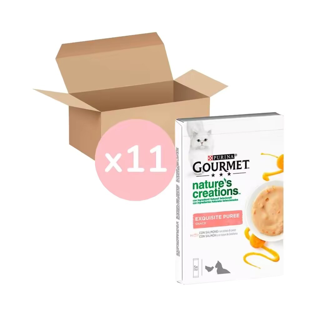 Gourmet Natures Creation Puré Snack Salmón y Zanahoria Pack 11 cajas. - Snack para gatos sabor salmón (pack 55 sobres)