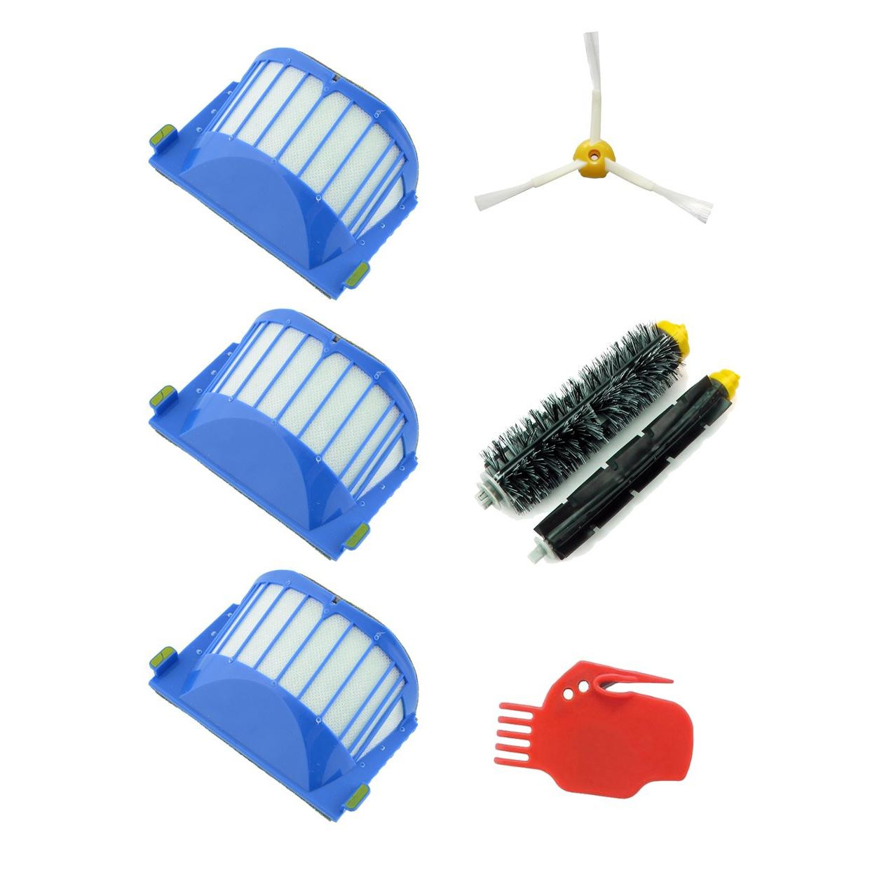 MIRTUX Kit para Roomba serie 600: 3 filtros, 1 Kit de cepillos centrales, 1 cepillo lateral y 1 herramienta de limpieza lisa