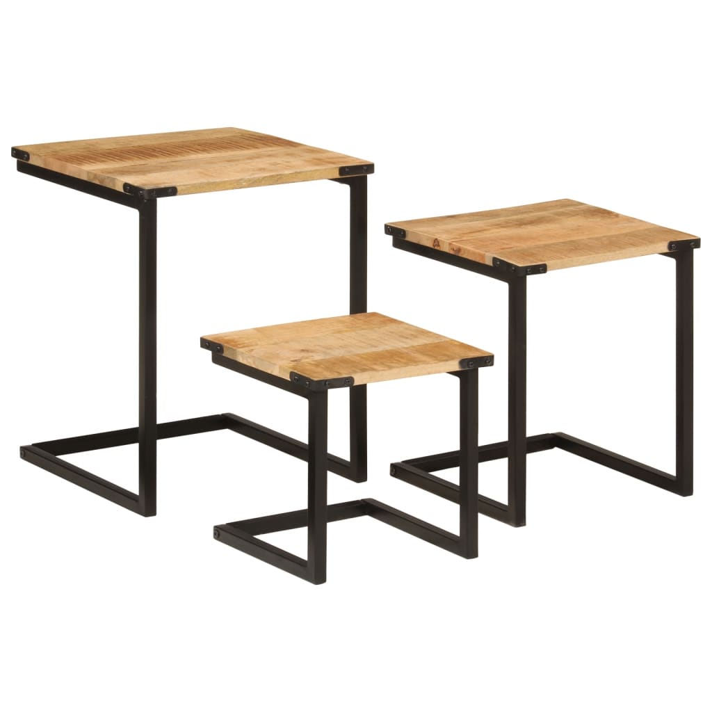 Vidaxl Mesa de Centro Apilable de Madera Maciza y Hierro