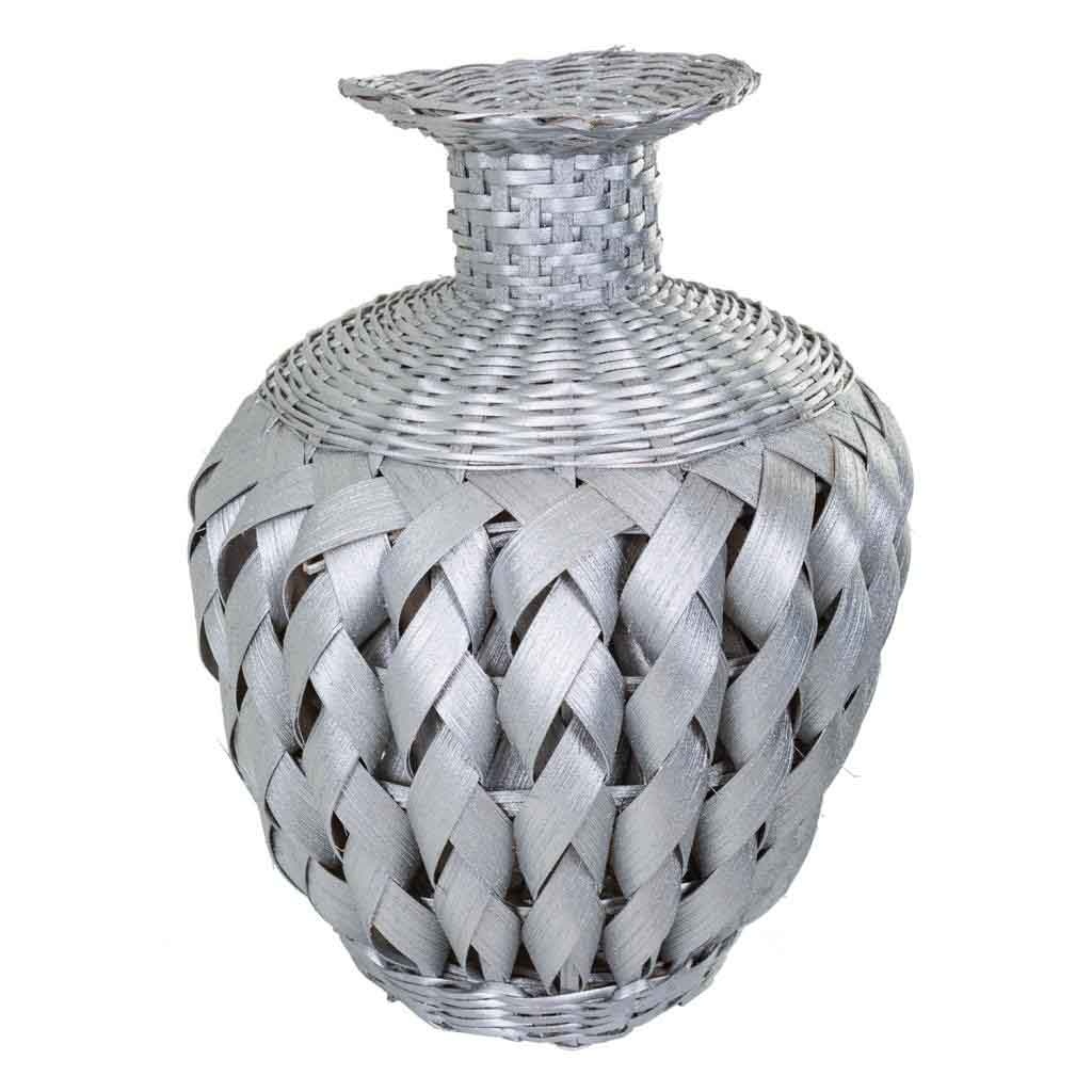 Wonderlust Deco - Jarrón de bambú lacado plateado 15x26x36 Plateado 15x26x36h cm