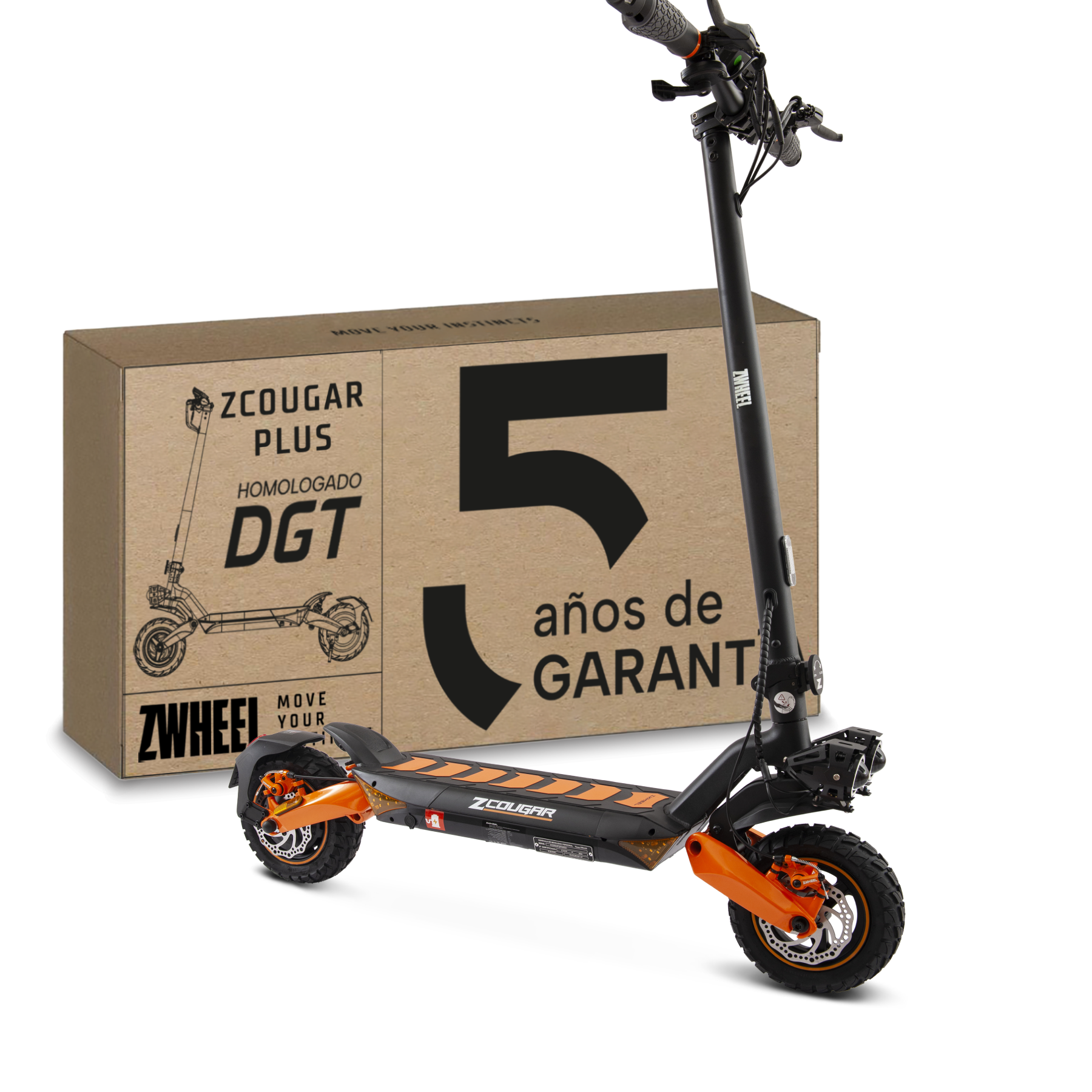 Zwheel ZCougar Plus Patinetes eléctricos adultos Max 1600W 70km Rueda 10' tubeless, APP Doble amortiguador DGT/VMP Homologado