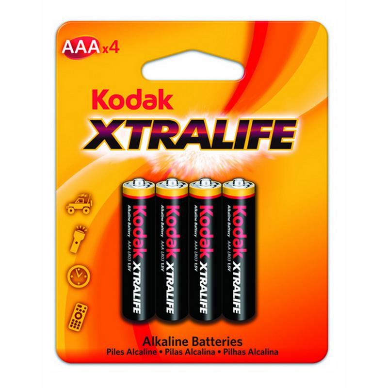 Kodak Xtralife Pack 4 AAA LR03 Alkaline Batteries, 1.5V with CE certification for high capacity performance.