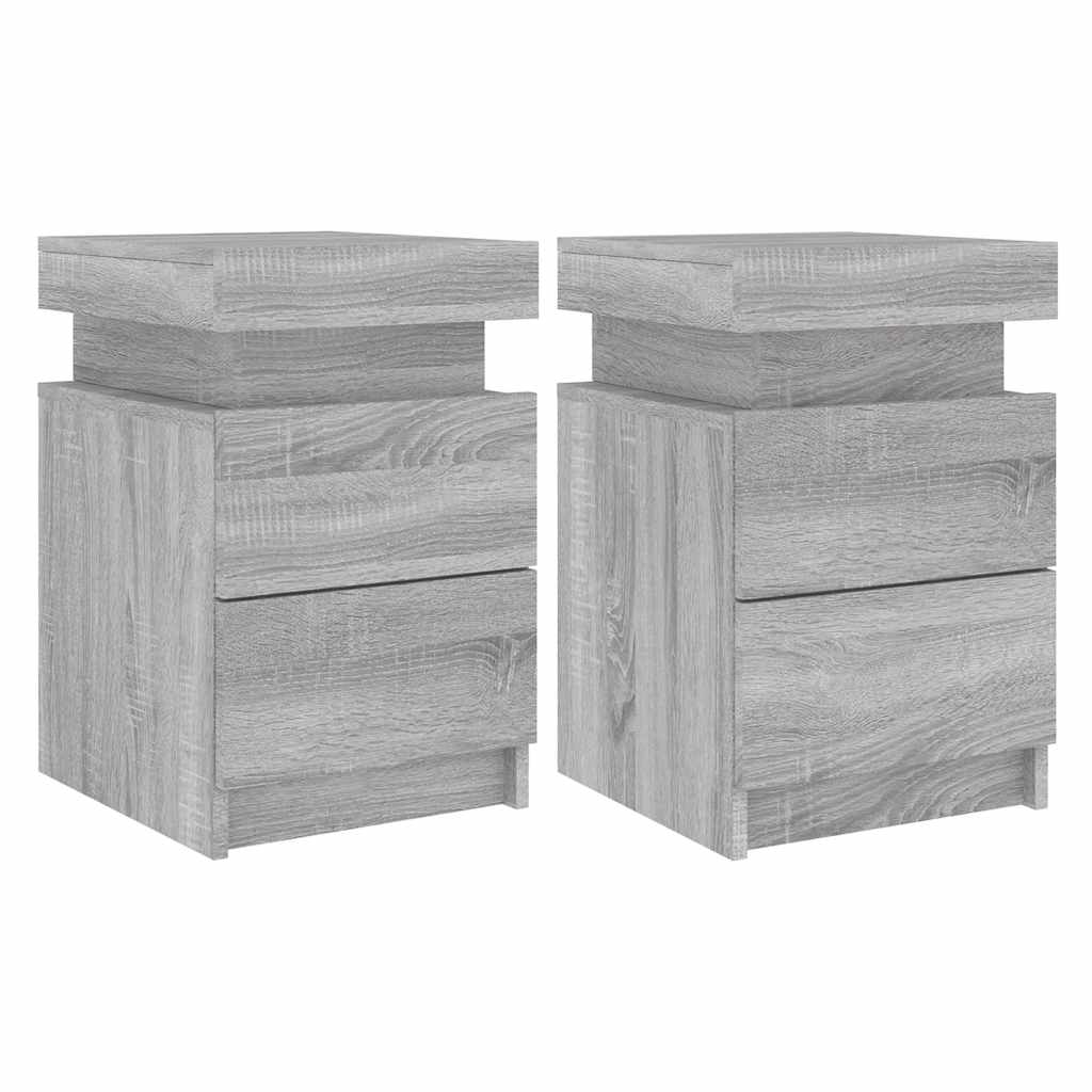 vidaXL Mesitas de noche con luces LED 2 uds gris Sonoma 35x39x55 cm
