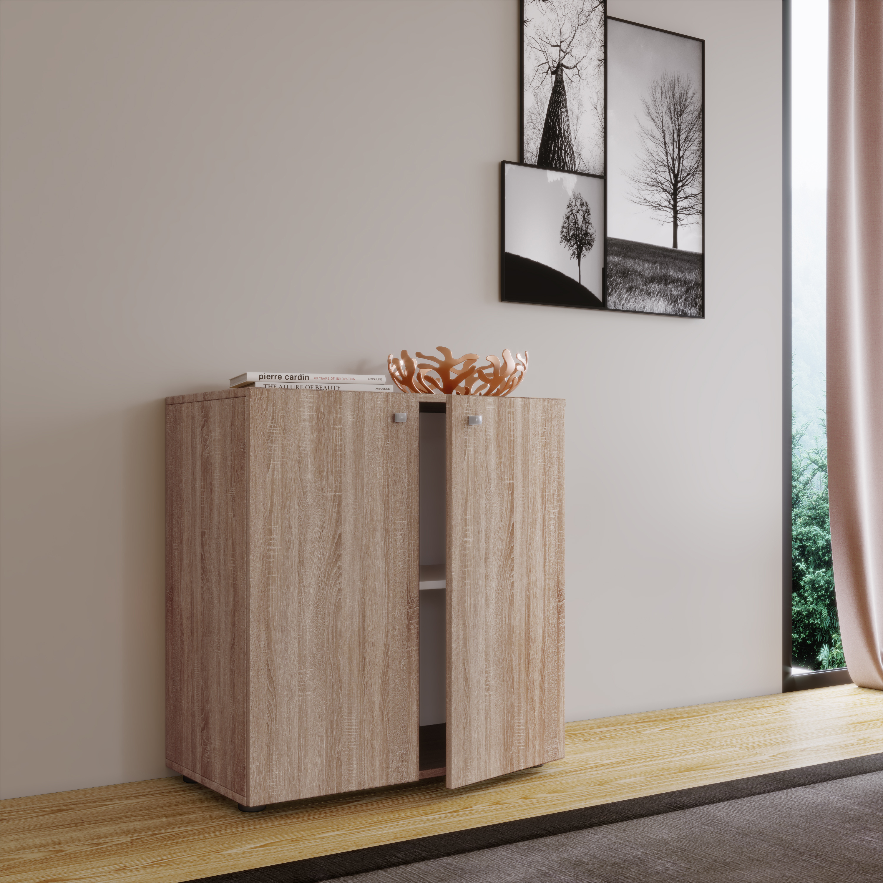 Cómoda de madera aparador aparador alto armario aparador Vandol 1 puertas batientes Cómoda de madera aparador aparador alto armario aparador Vandol 1 puertas batientes