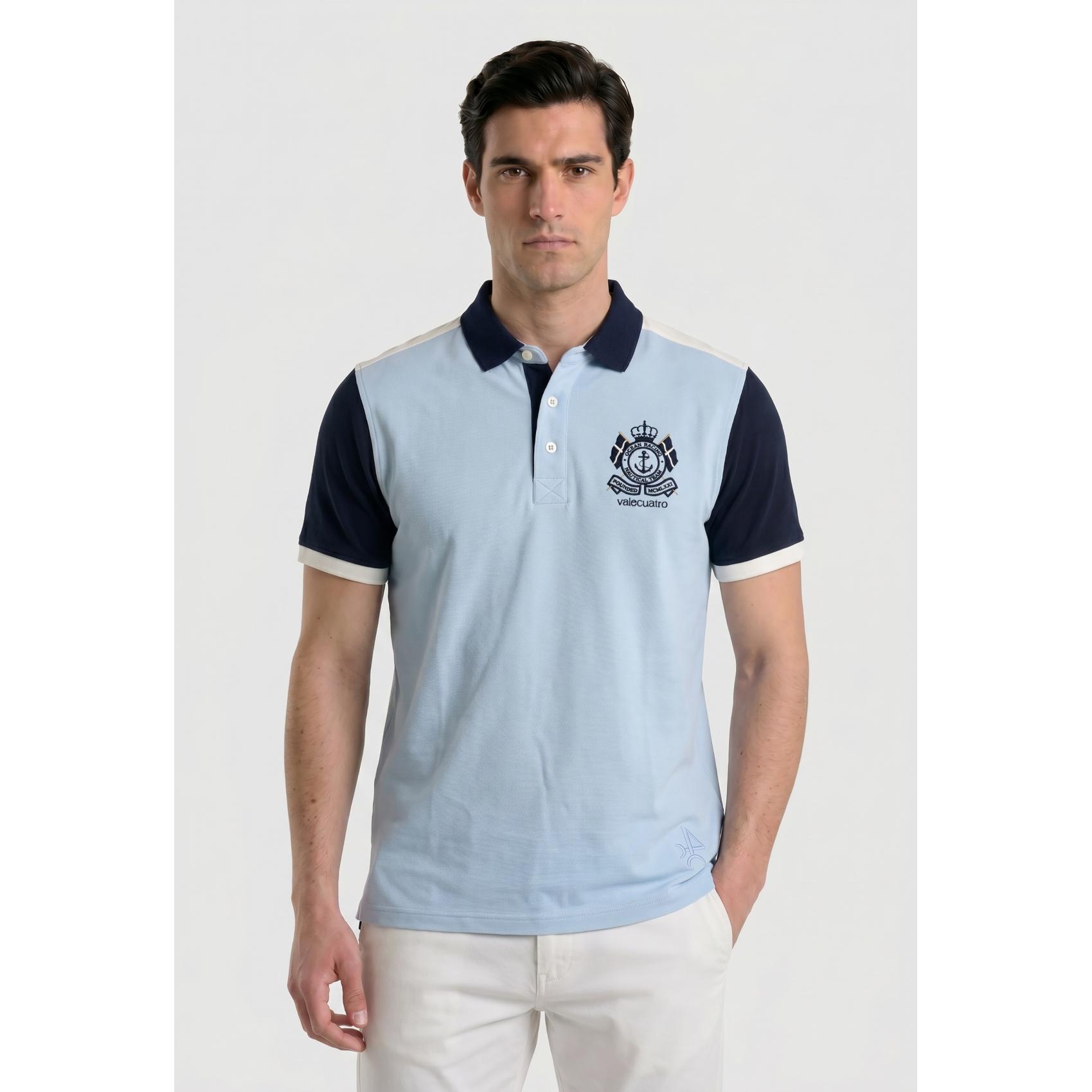 Polo Valecuatro tricolor azul celeste