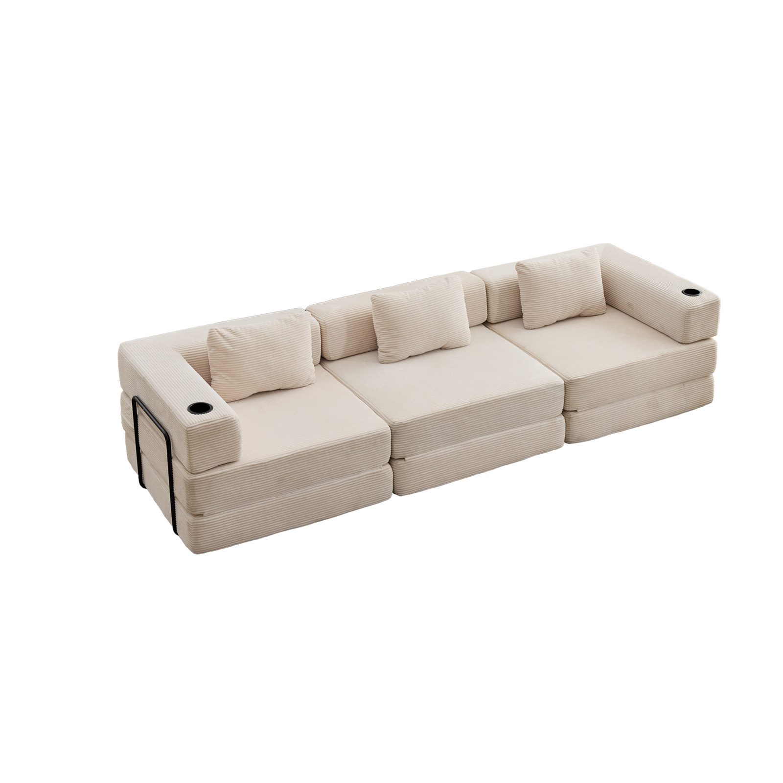 Sofá cama modular de 3 plazas, plegable convertible en cama o colchón, funda de sarga suave, sin montaje, diseño seccional DIY, ahorra espacio, ideal para salón, apartamento pequeño y oficina
