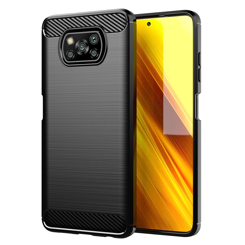 Funda para móvil Xiaomi Poco X3 NFC/Poco X3 Pro Carcasa Protectora Antigolpes Silicona Negra Diseño Fibra de Carbono Resistente Absorción de Choque [Compatible Carga Inalámbrica]
