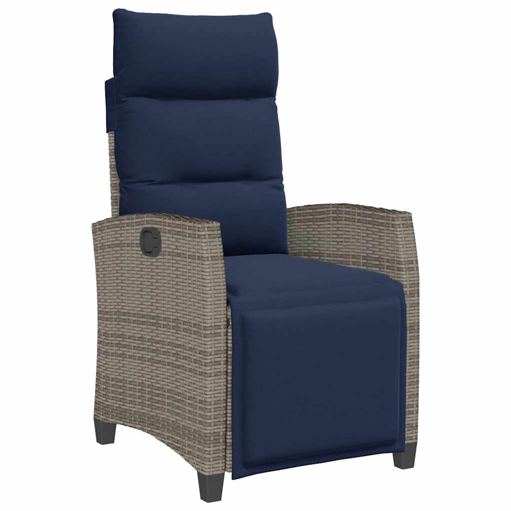 vidaXL Silla de jardín reclinable con mesa auxiliar ratán gris