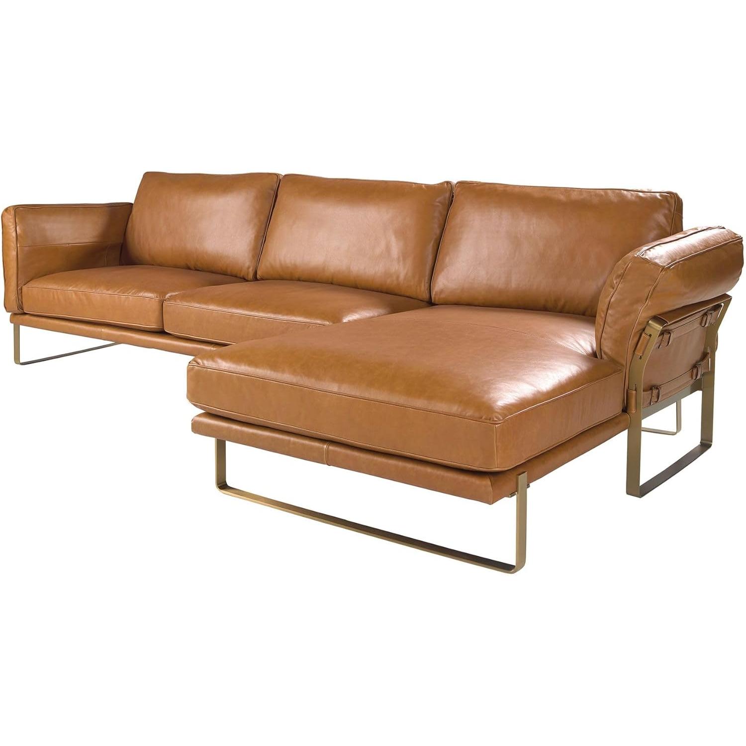Ángel Cerdá - Sofá Chaise Longue Derecha de 5 Plazas en Piel Camel - Diseño Moderno y Elegante - Estructura Robusta - 302 x 166 x 84 cm