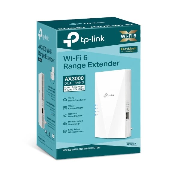 Rúter 5G Dual-band 2.4 GHz (hasta 574 Mbps) / 5 GHz (hasta 2402 Mbps) — AX3000 Mesh TP-LINK RE780X  | Blanco