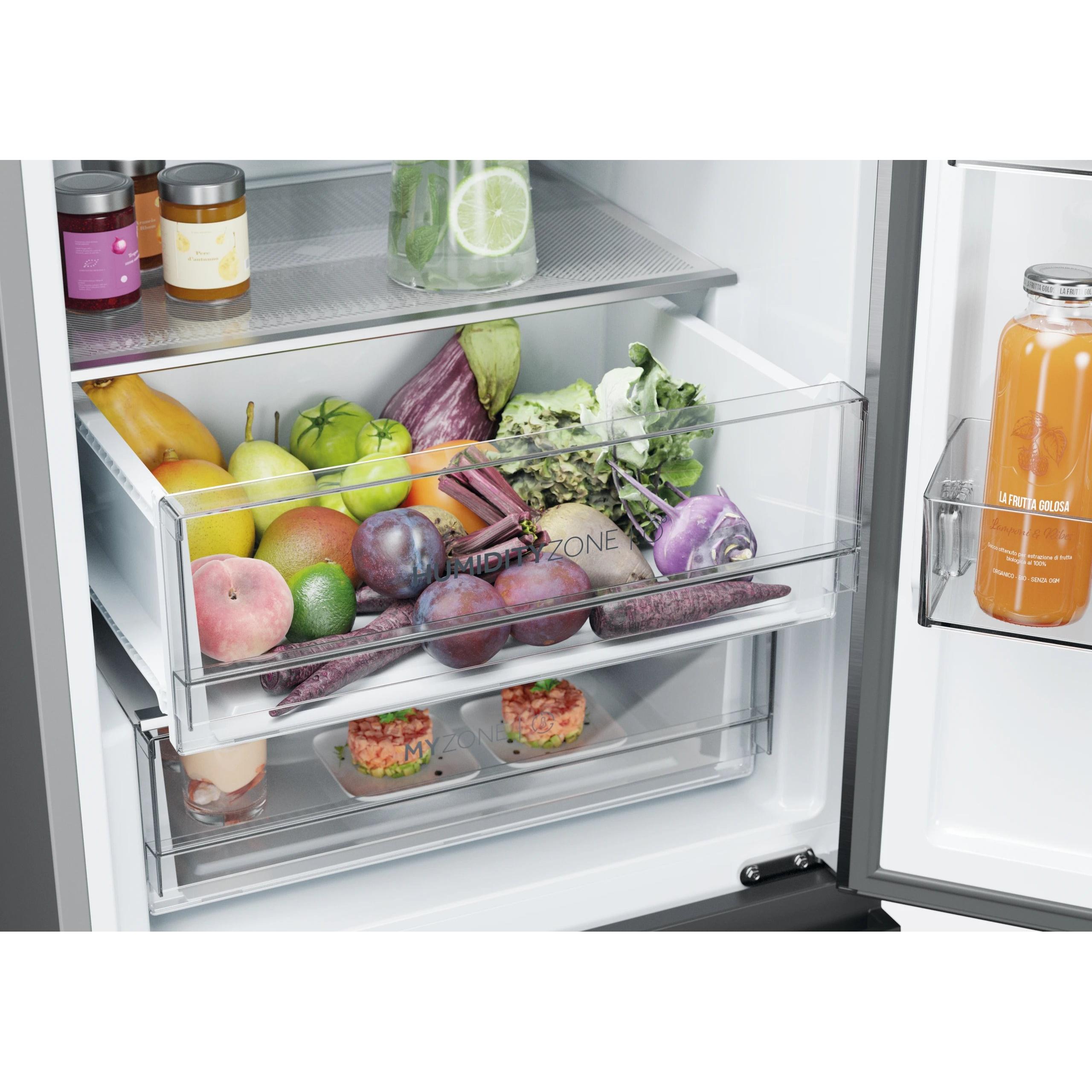 Frigo Combi No Frost Haier HTW5618ENMG Alto 185cm x 59,5cm Clase E Inox  | 360L, Wifi, Iluminación Luz Led, 3
