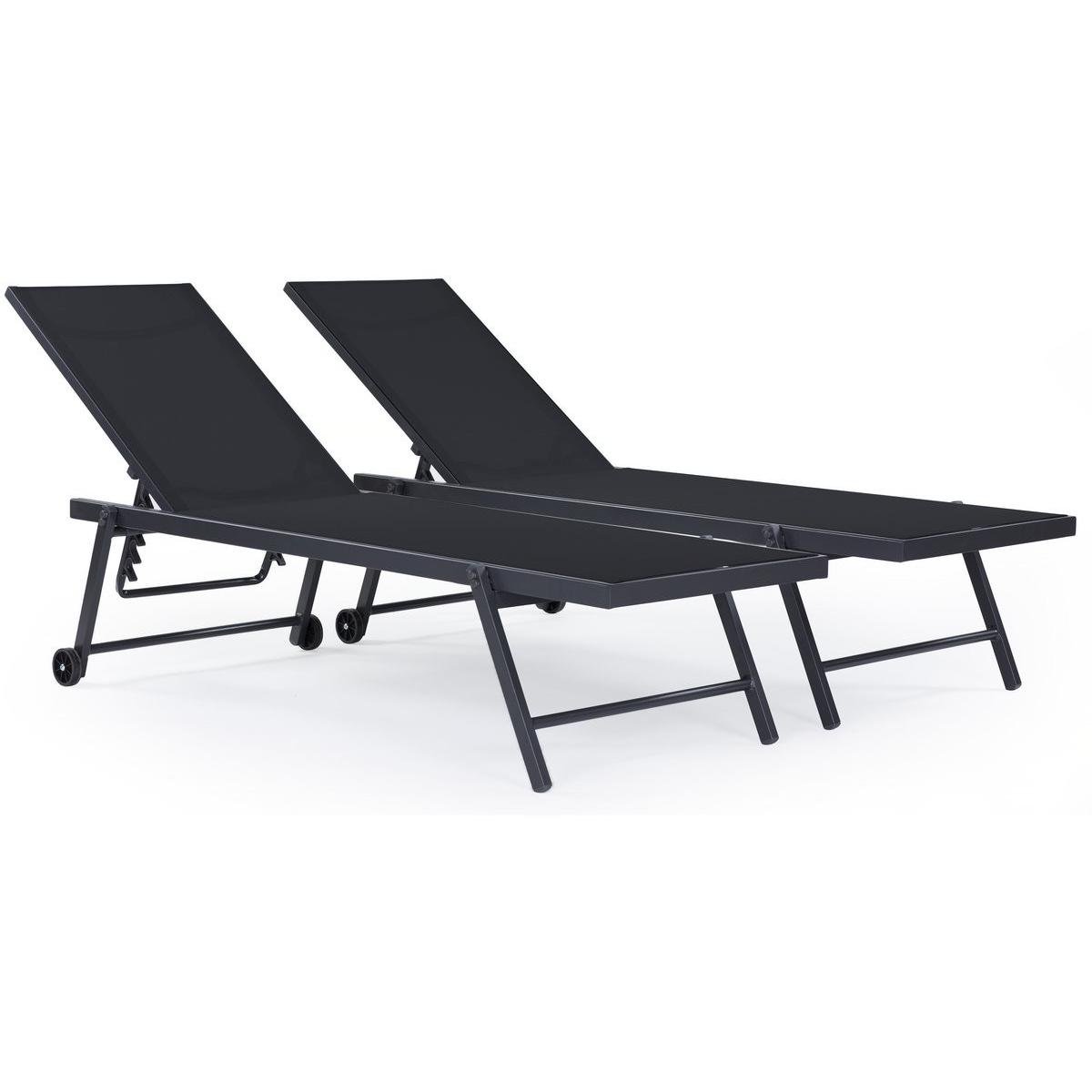 Habitat y Jardin - Tumbonas en textileno y aluminio "Jolia"  - Phoenix  - Lote  de 2 – Negro