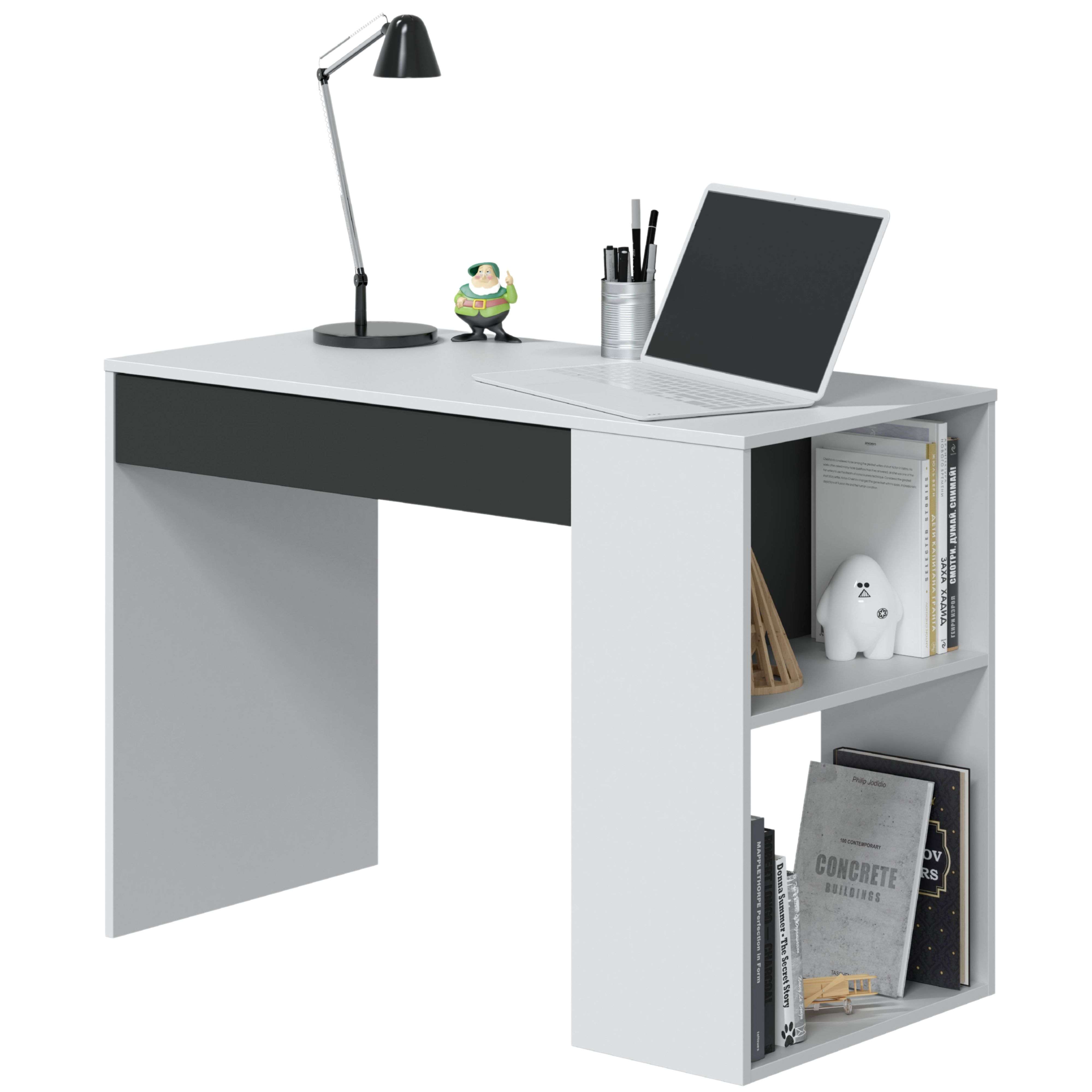 Mesa de Escritorio Masster con 1 Cajón en Blanco Artik y Gris Antracita con estilo Moderno 73x101x50 cm